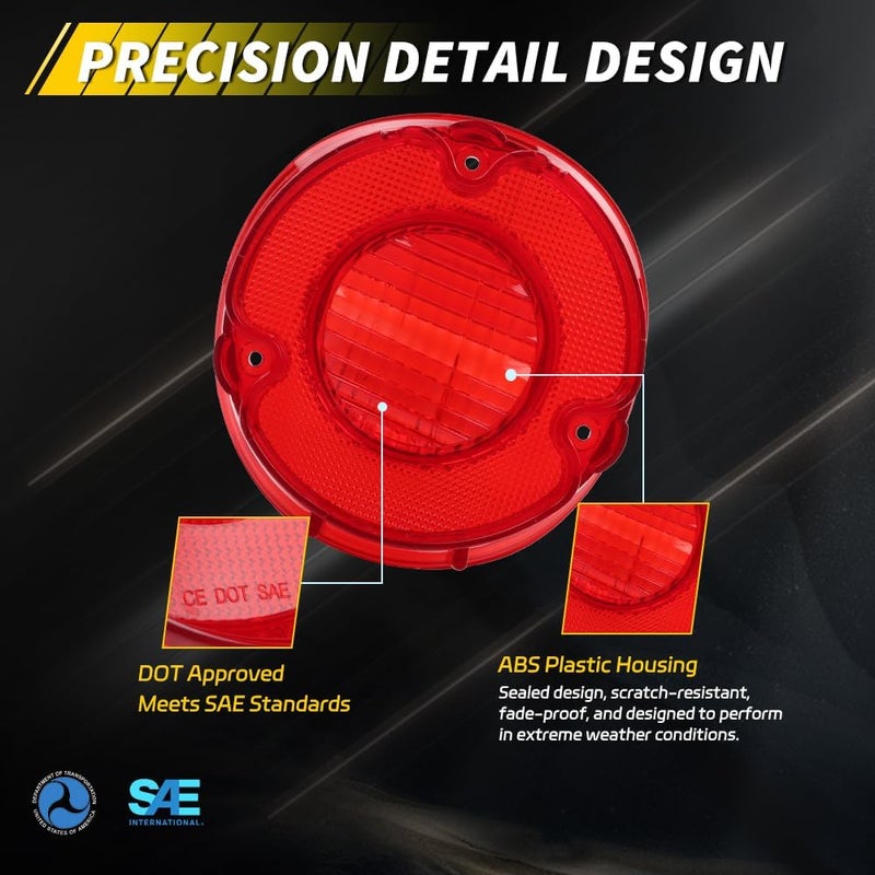 VYNTRAL Rear Tail Light Back Up Lens Compatible for Chevelle Malibu SS 1972, [DOT Certified] Rear Bumper Reflector Light Lens [No Bulbs], OEM Part #CH-TL-72, CH-BL-72, 4 PCS, Red Lens - Image 4